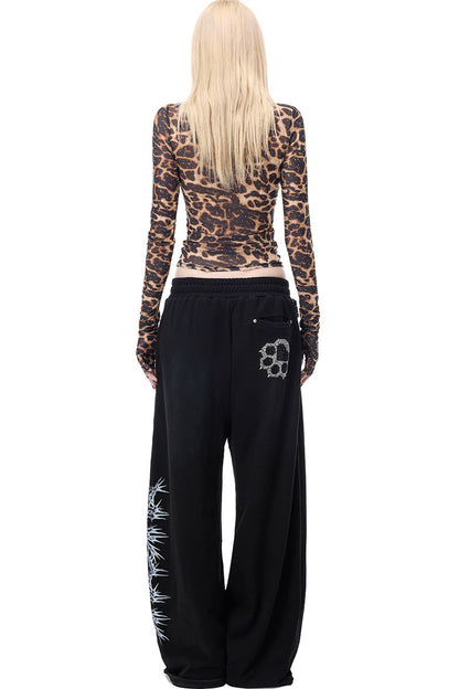 Leopard Rhinestone Embroidered Top