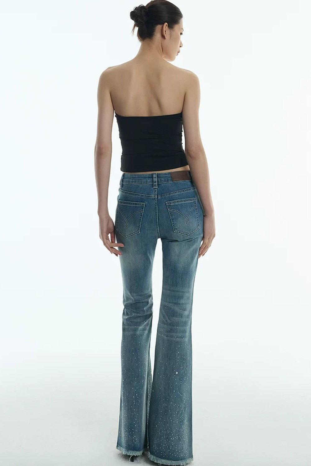 Schlag-Jeanshose mit Strass