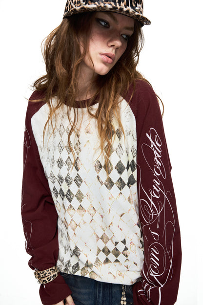 Checkerboard Raglan Long-Sleeve T-Shirt