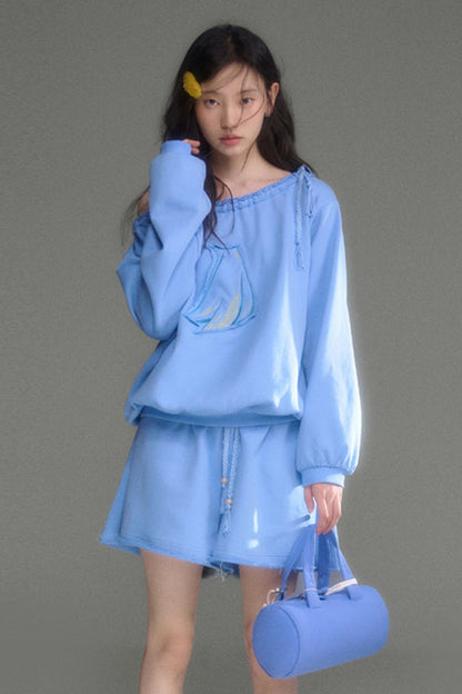 Bird And Tulip Raw Edge Patchwork Sweatshirt And Shorts Set