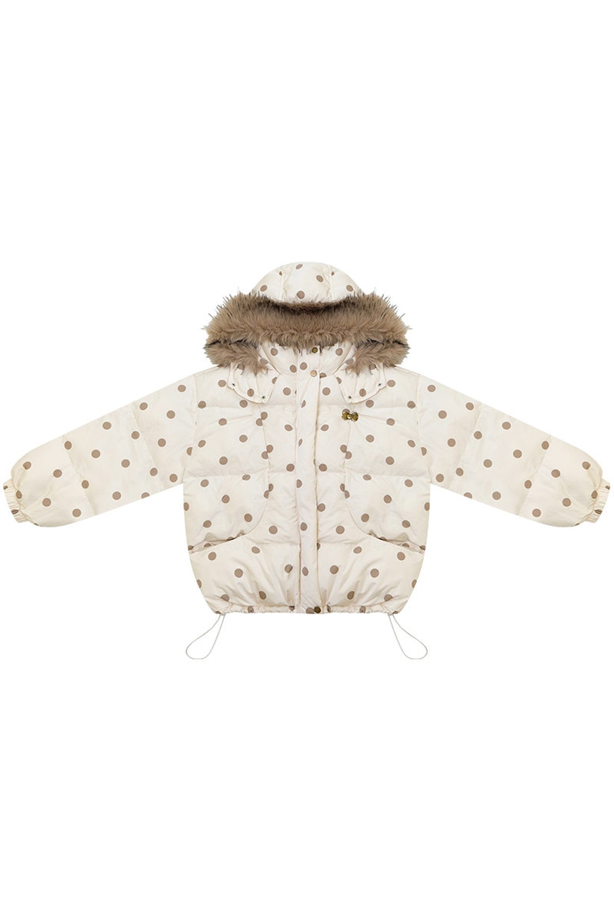 Polka Dot Fur Collar Hooded Down Jacket