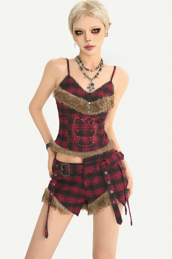 Plaid Camisole and Shorts Set-Up