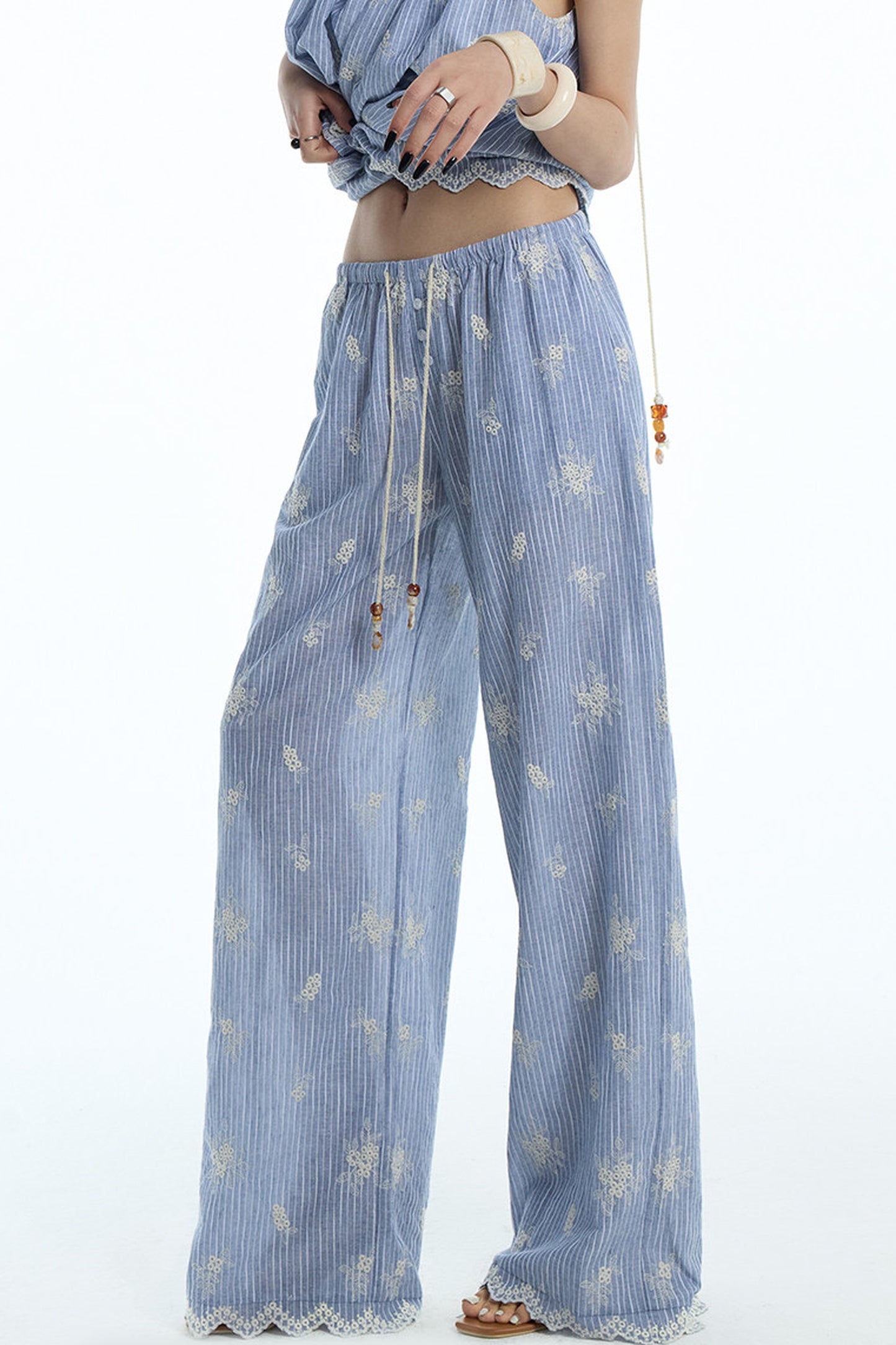 Gray-Blue Jacquard Halter Camisole and Shorts Set-Up