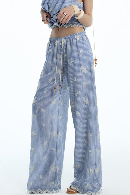 Gray-Blue Jacquard Halter Camisole and Shorts Set-Up