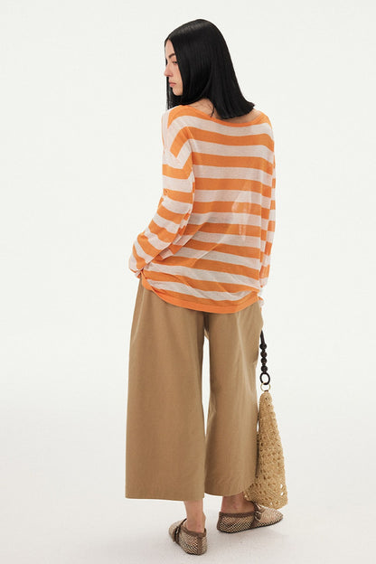 Gestreifte Bluse mit Fruchtprint und asymmetrischer Schulter