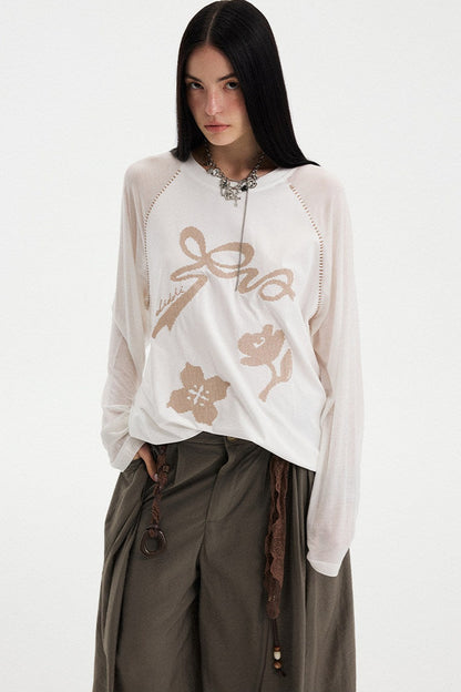 Bowknot Floral Long Sleeve Top