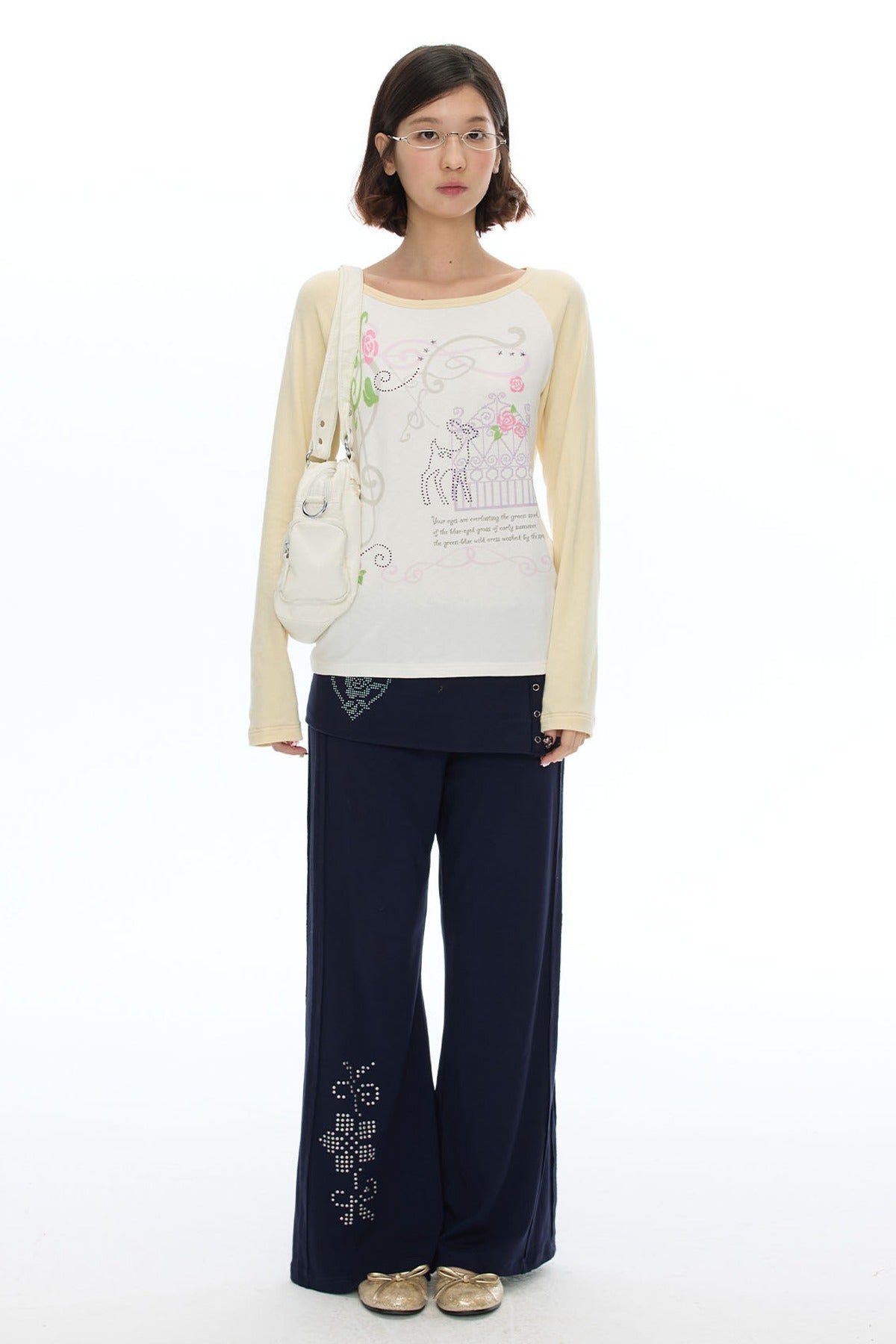 Rhinestone Layered-Look Flared Sweatpants