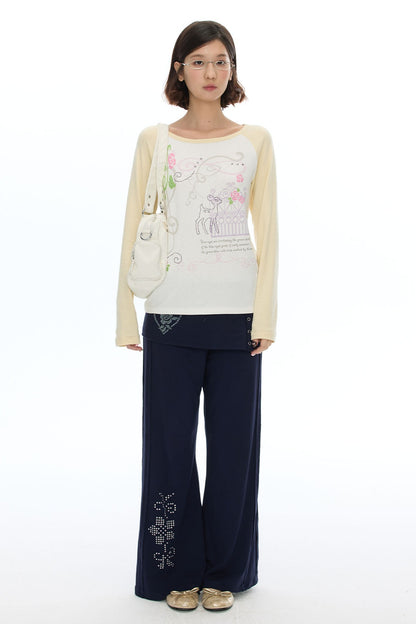 Rhinestone Layered-Look Flared Sweatpants