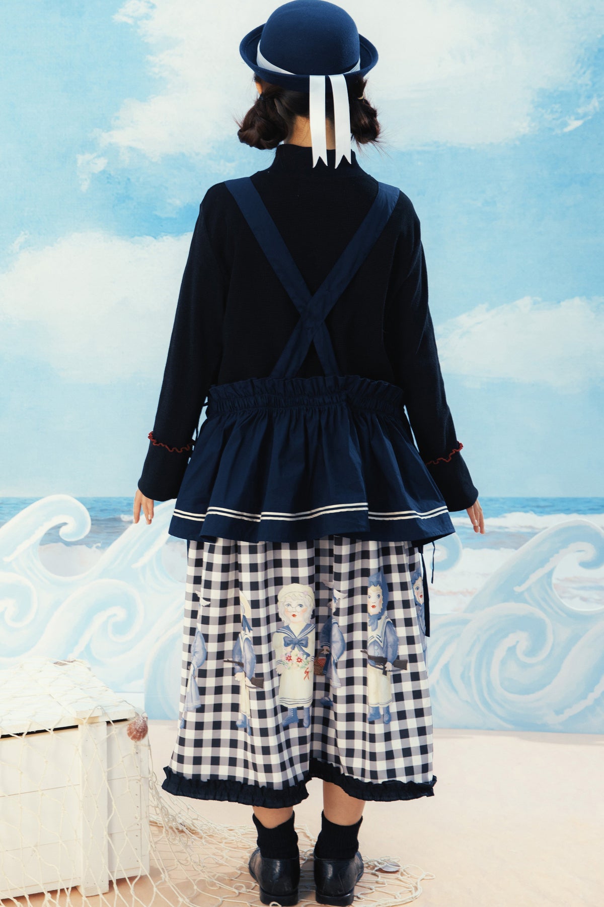 Black White Check Hand-Painted Lace Skirt