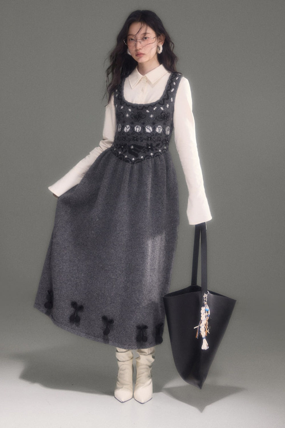Tulip Bird Fair Isle Jacquard Knit Dress