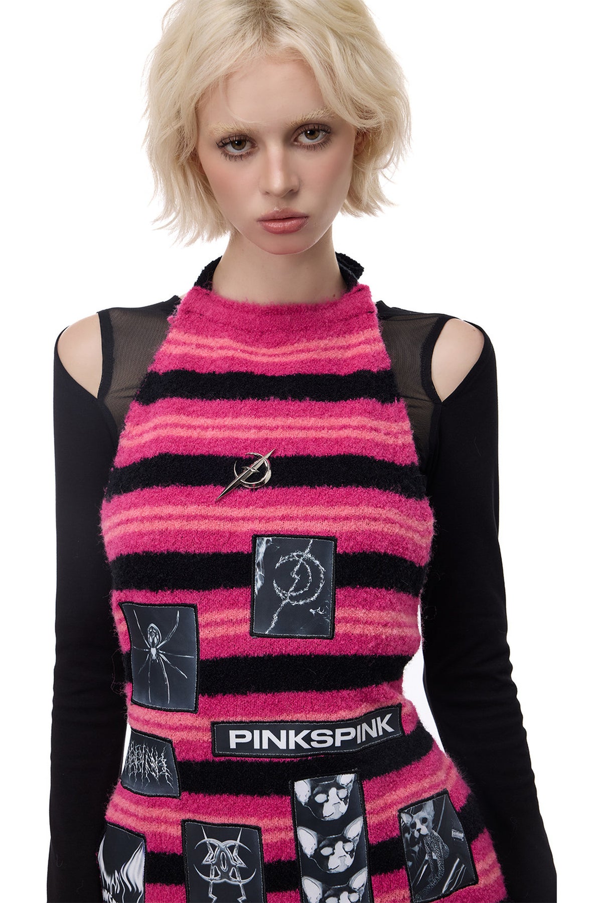 Punk Patchwork Knitted Hooded Sweater Dress