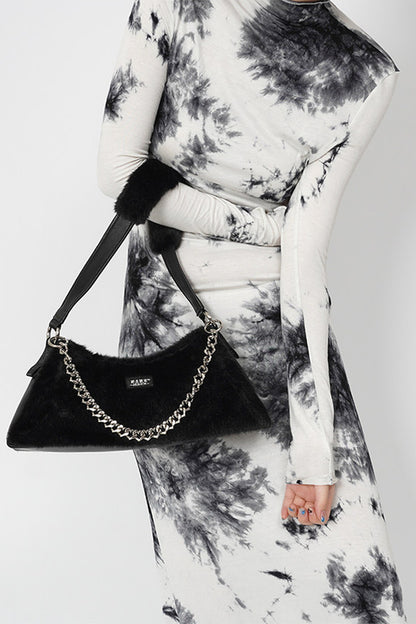 Solid Color Fur Underarm Crossbody Shoulder Bag