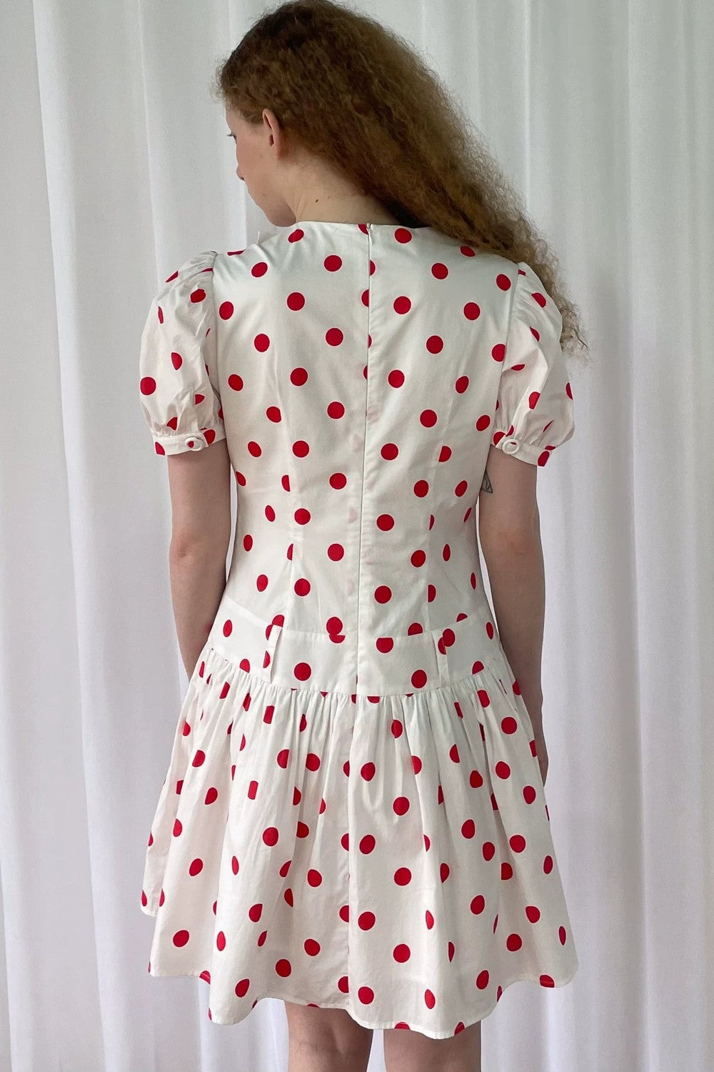 Red Retro Polka Dot Bubble Sleeve Dress