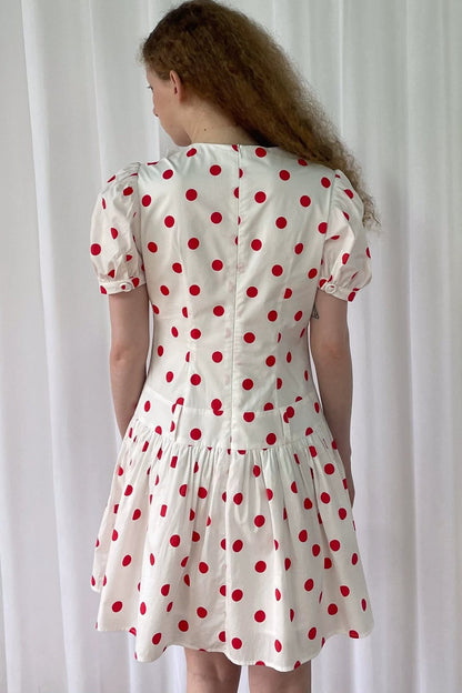 Red Retro Polka Dot Bubble Sleeve Dress