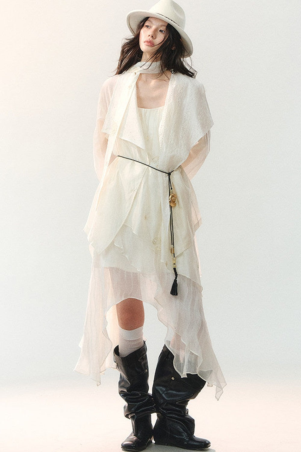 Folded Embroidery Plant Texture Shirt Set