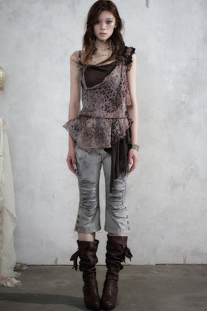 Vintage Distressed Lace Cropped Pants