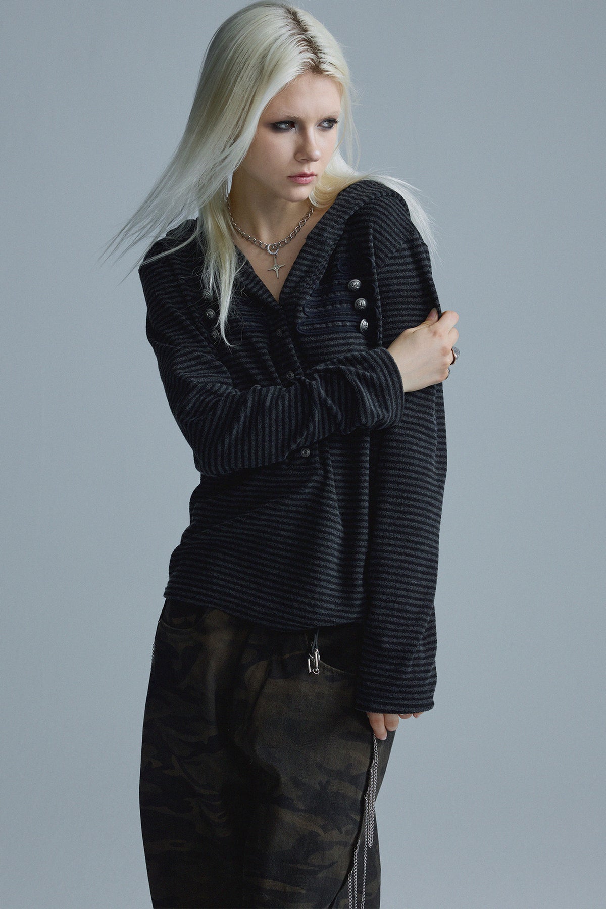 Black Gray Stripe Hoodie