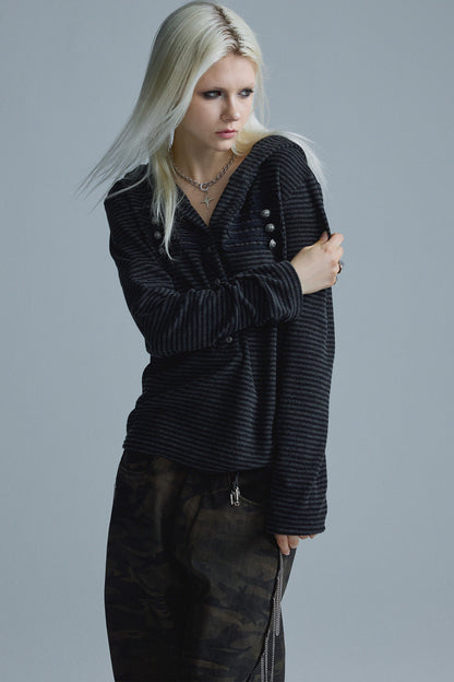 Black Gray Stripe Hoodie