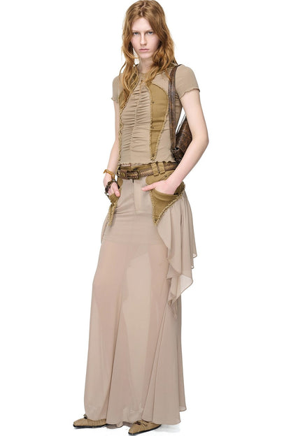 Pleated Rivet Patchwork Top