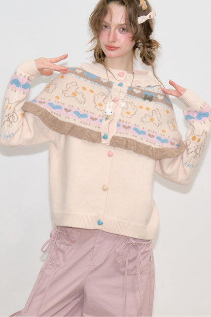 Ensemble cardigan en maille et châle abricot