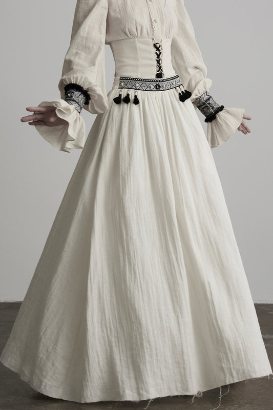 Tassel Ribbon A-Line Long Skirt