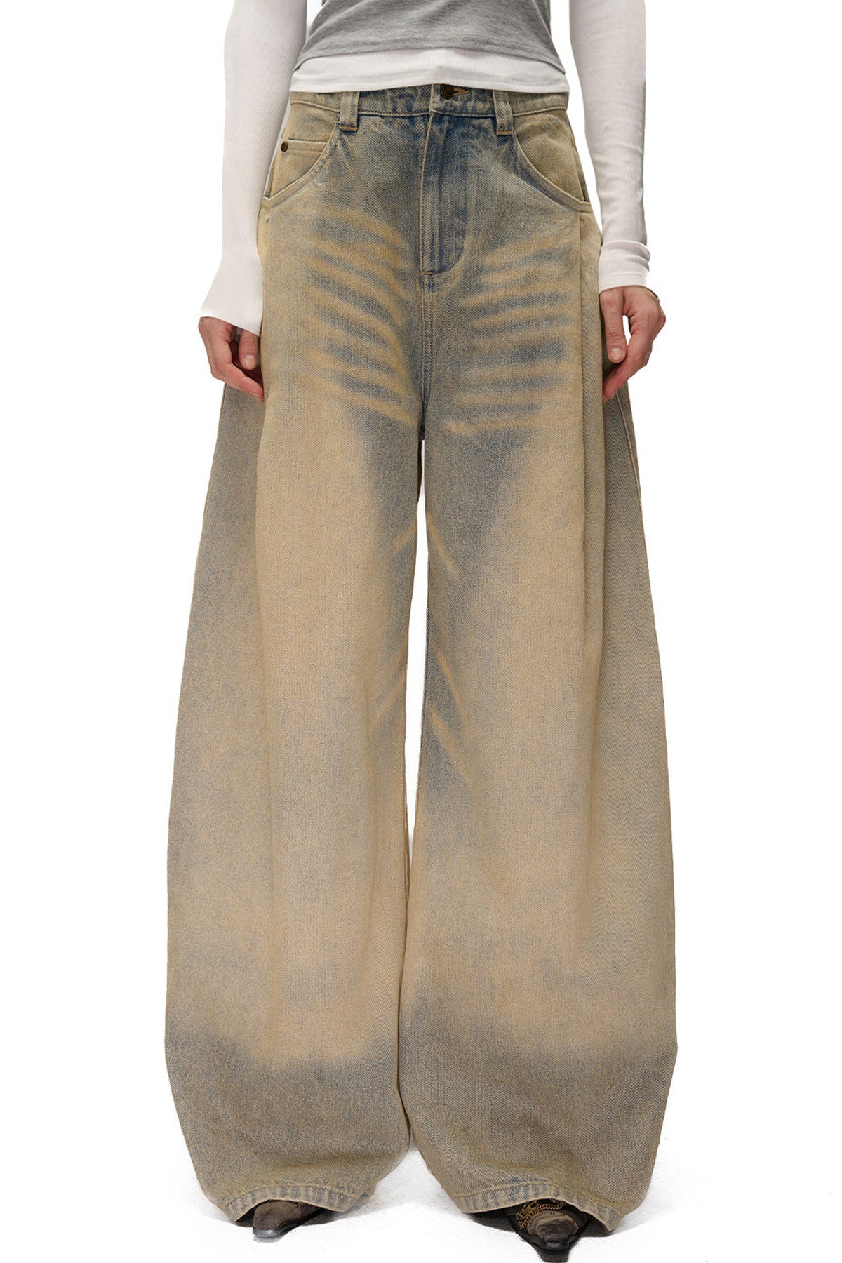 Wide-Leg Washed Vintage Scimitar Jeans