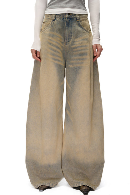Wide-Leg Washed Vintage Scimitar Jeans