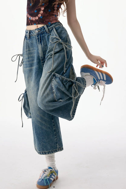 Cargo-Jeans mit weitem Bein