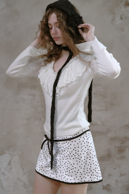Polka Dot Velvet Bow A-Line Skirt