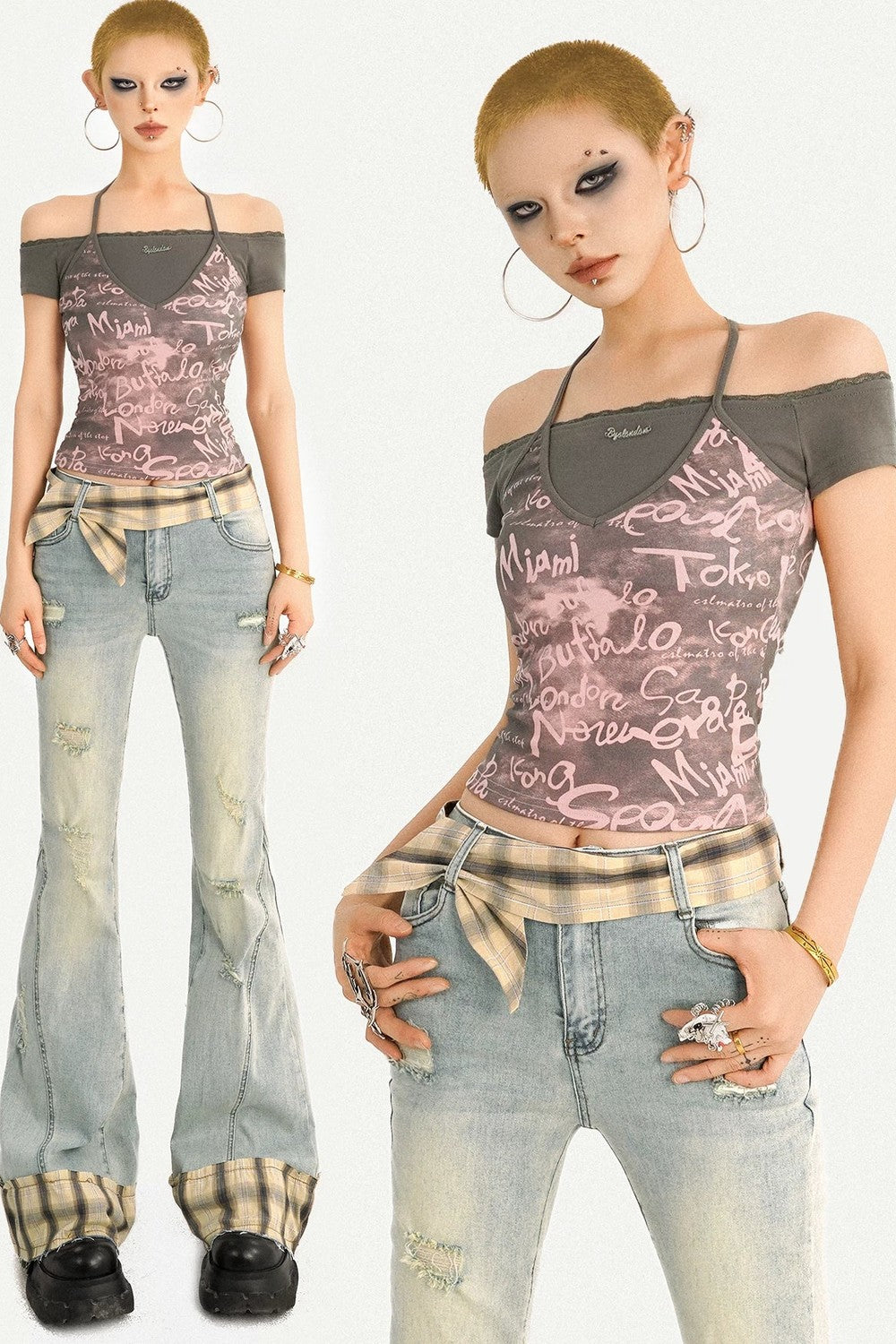 Y2K Color-Block Halter Top