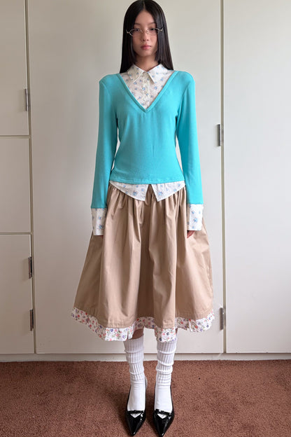 Mint Green Knit Floral Shirt Top