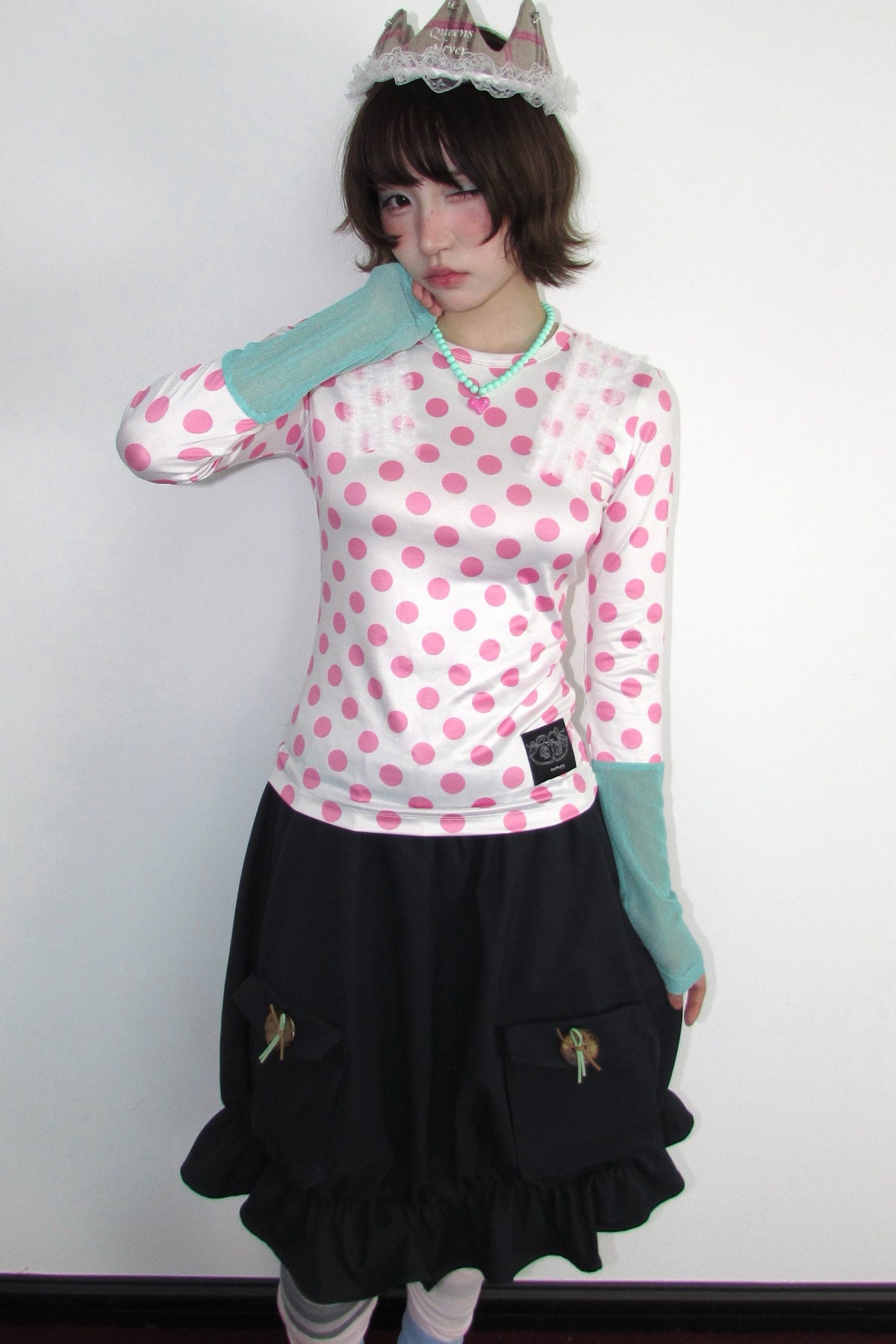 Polka Dot Mesh Long Sleeve Top