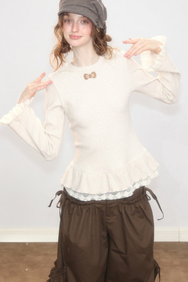 Apricot Butterfly Knit Sweater