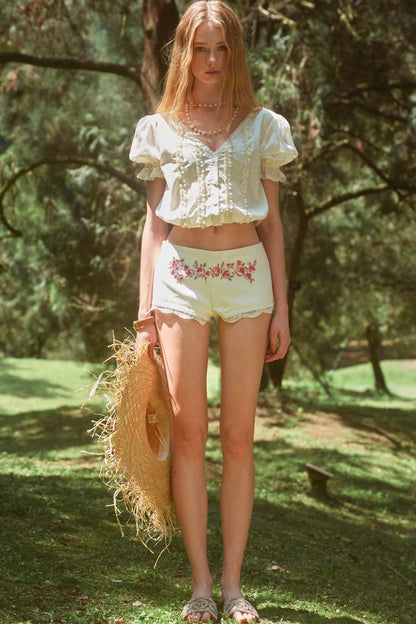 Rose Holiday Ramie Puff Sleeve Set-Up