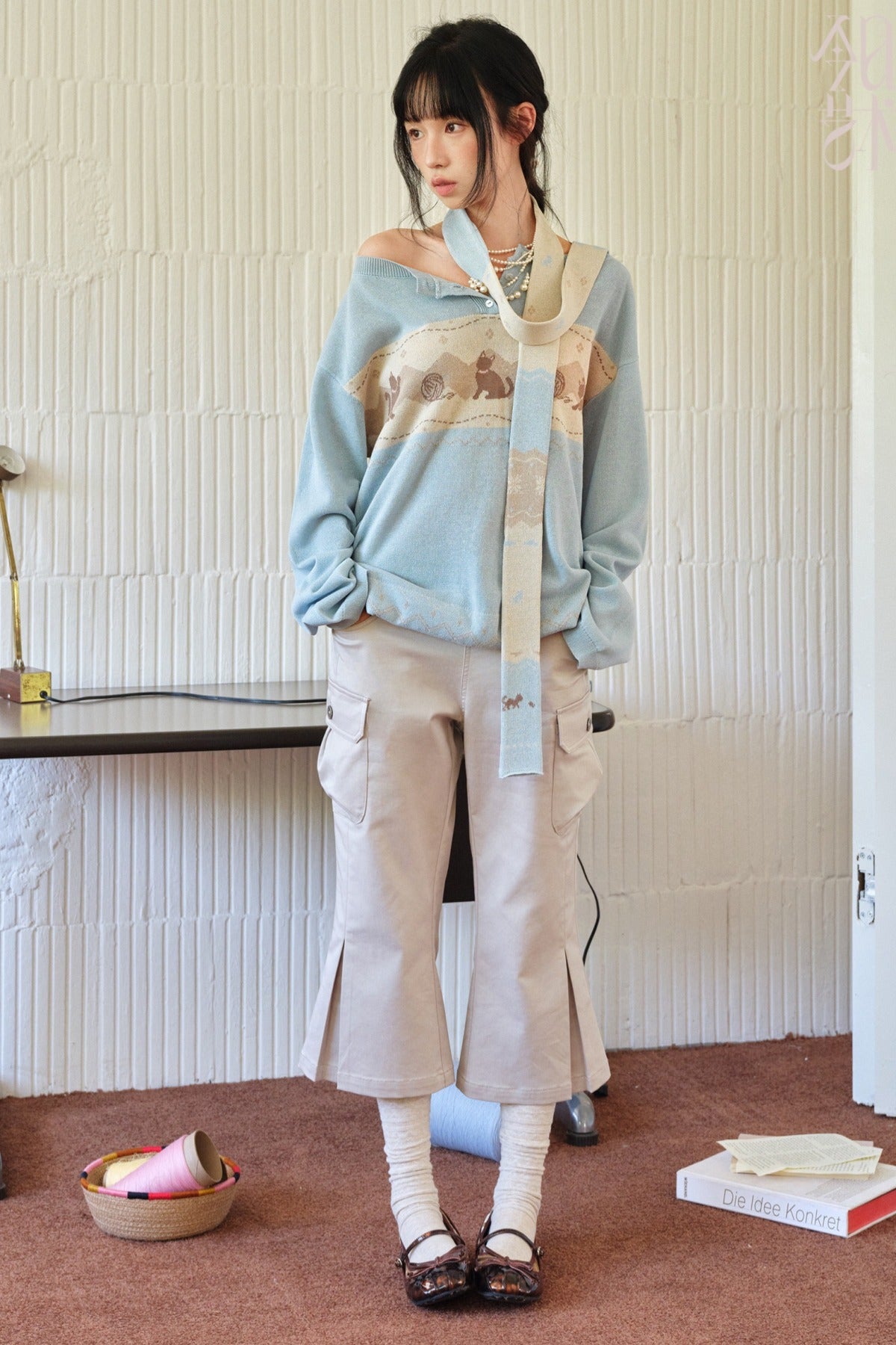 Korean Style Cat Pom-Pom Cover-Up Set-Up
