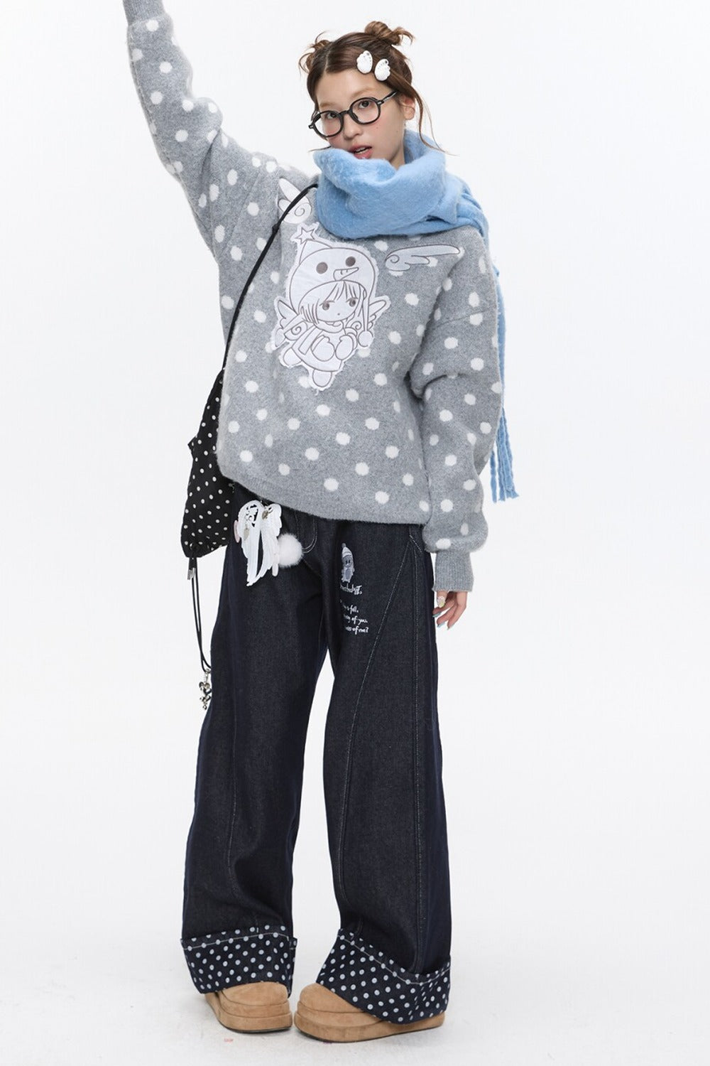 Patch Embroidery Angel Polka Dot Pullover