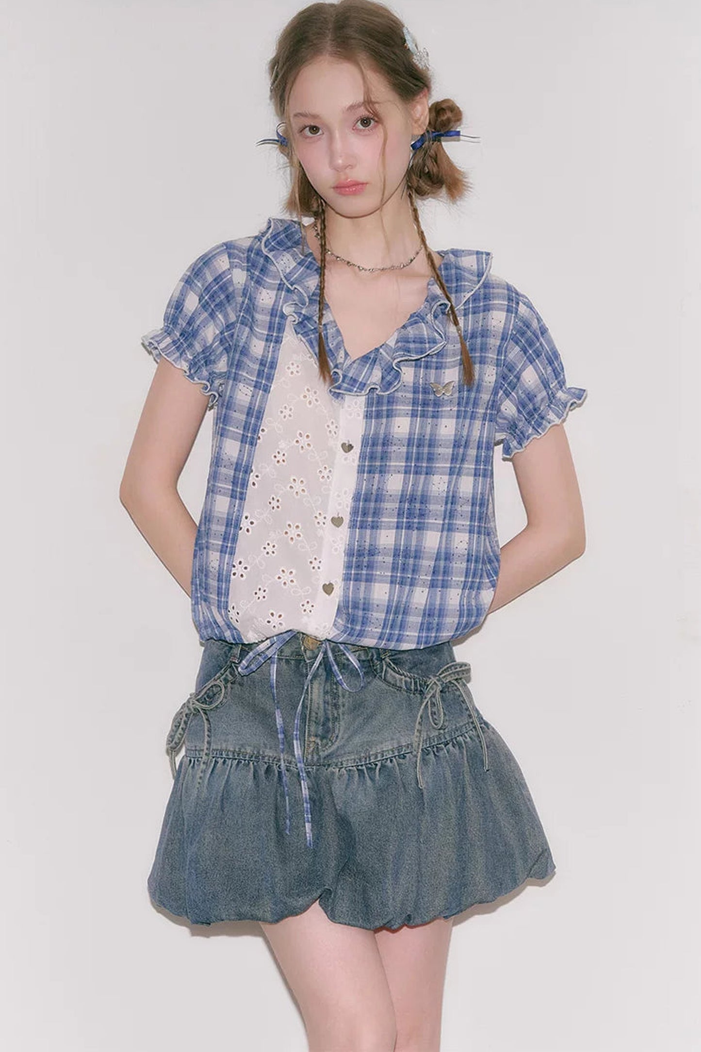 Plaid Patchwork Summer Blouse