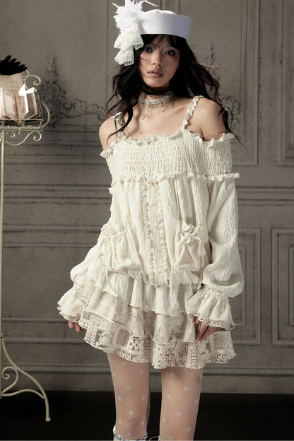 Beige Lace Off-Shoulder Dress