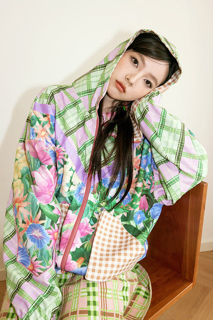 Floral Plaid Animal Hooded Jacket
