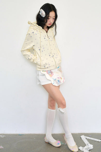Bunny Print Hooded Sweatshirt Jacket