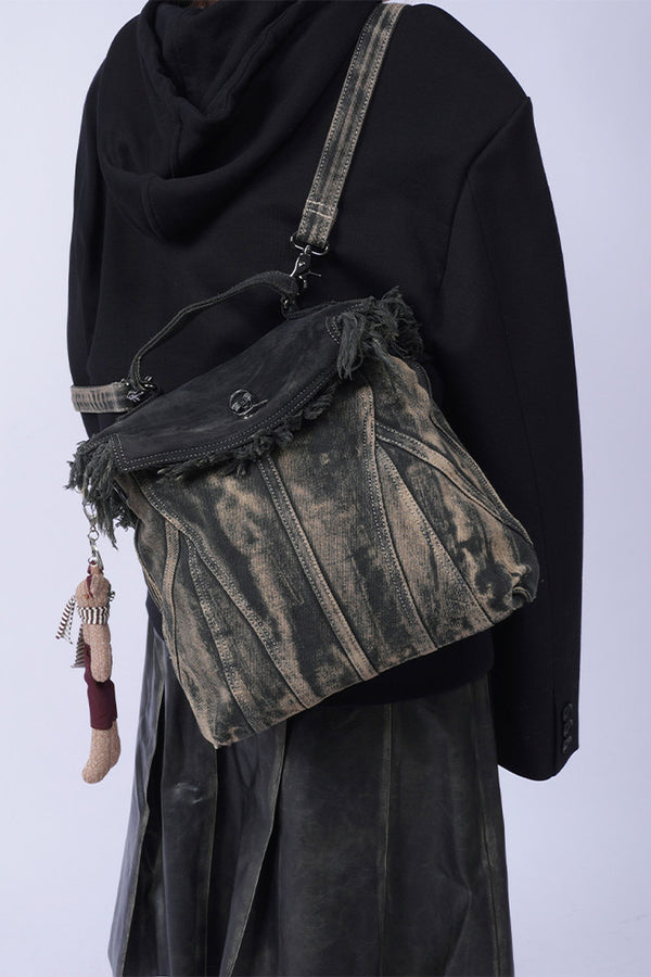 Vintage Denim Leather Hobo Bag