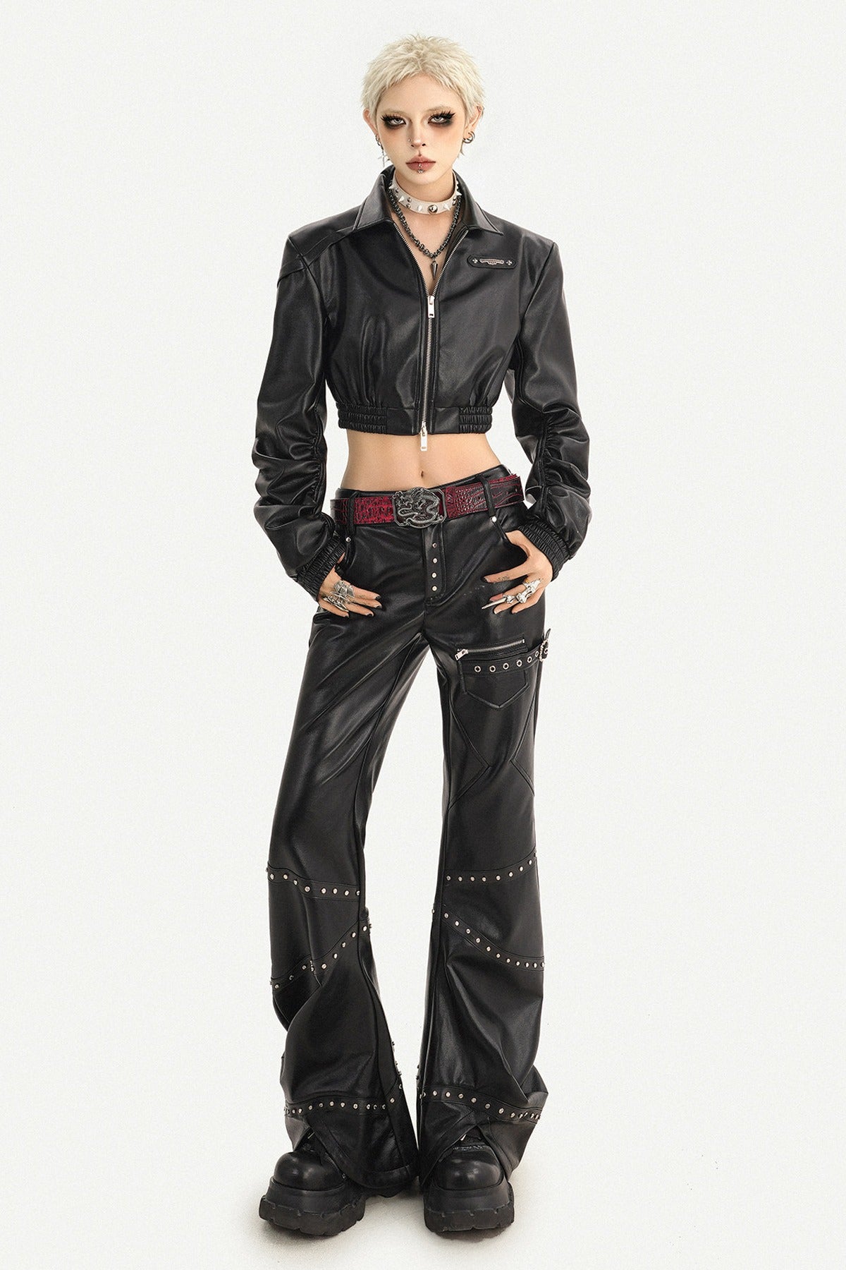 Black Zipper Stand Collar Jacket