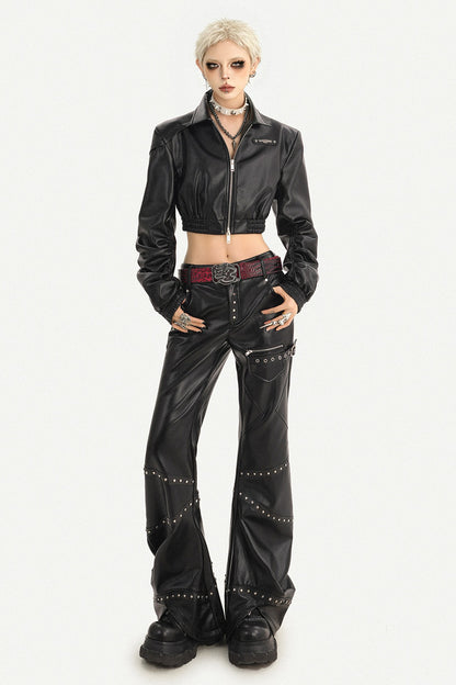 Black Zipper Stand Collar Jacket