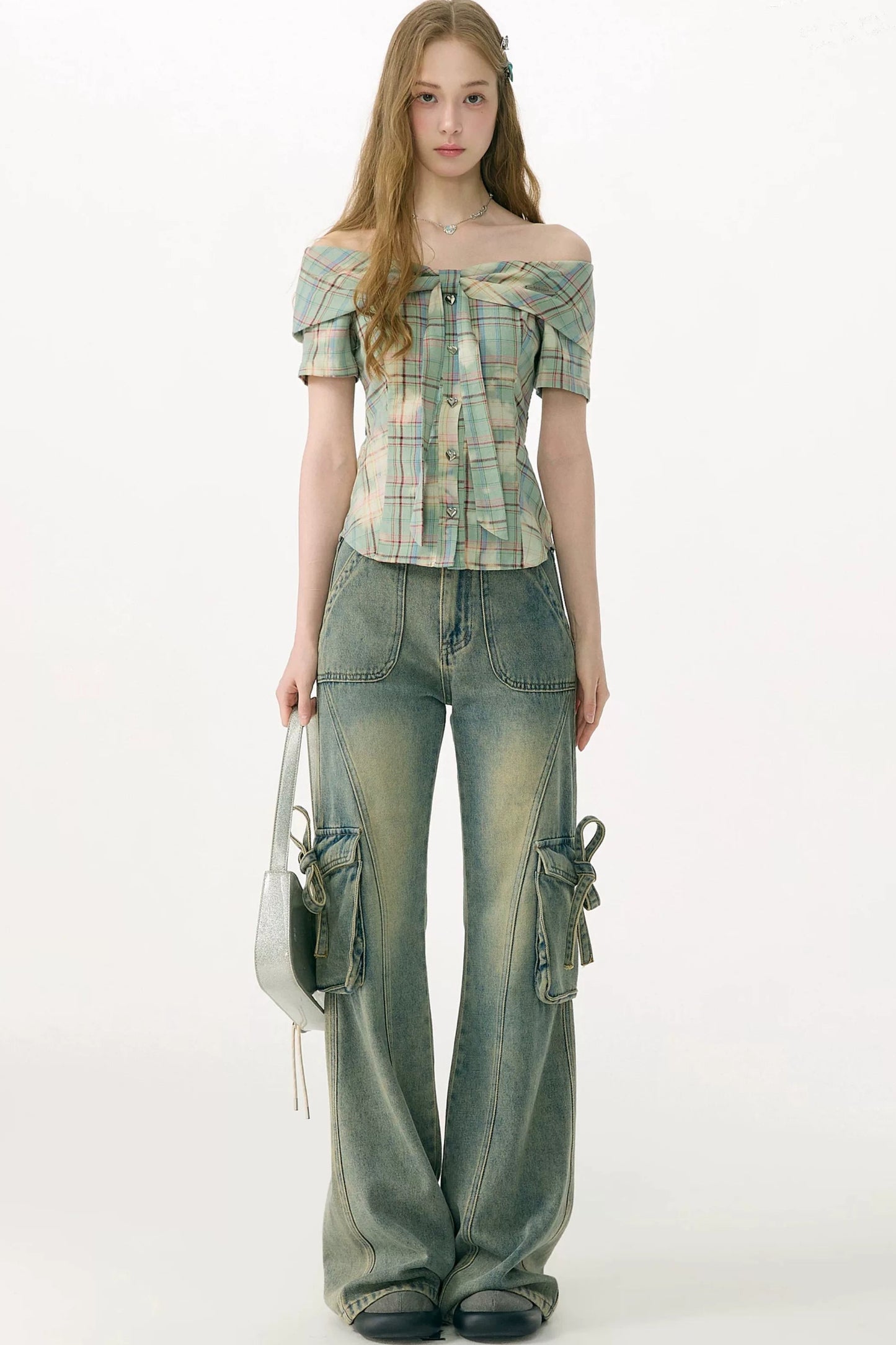 Mist Green Off-Shoulder Blouse