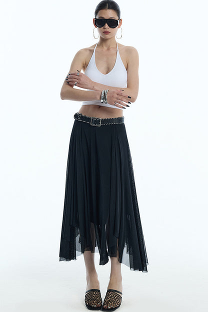 Asymmetrical Hem Mesh Skirt