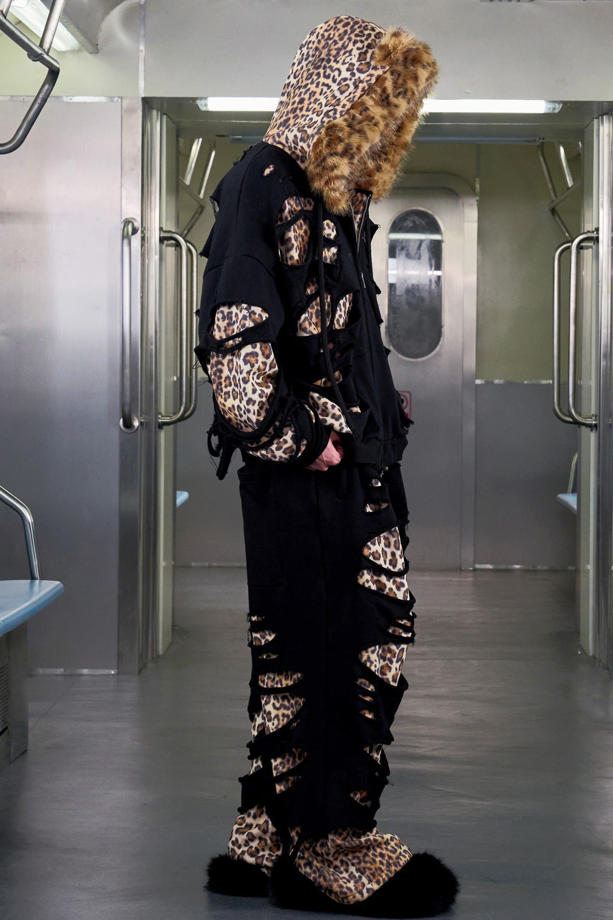 Leopard Print Ripped Double-Layer Sweatpants