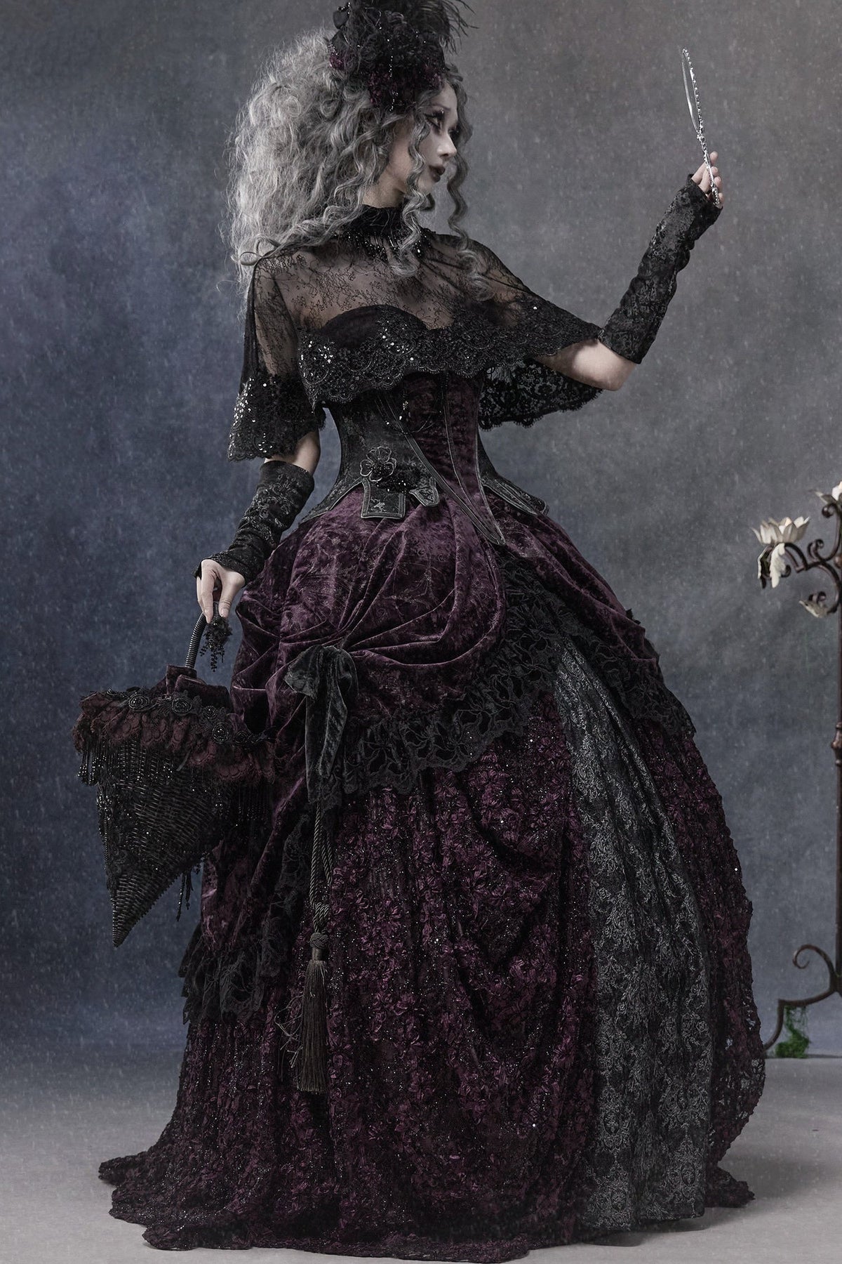 Gothic Dark Purple Bustle Skirt Set-Up