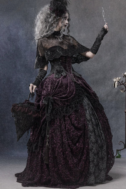 Gothic Dark Purple Bustle Skirt Set-Up