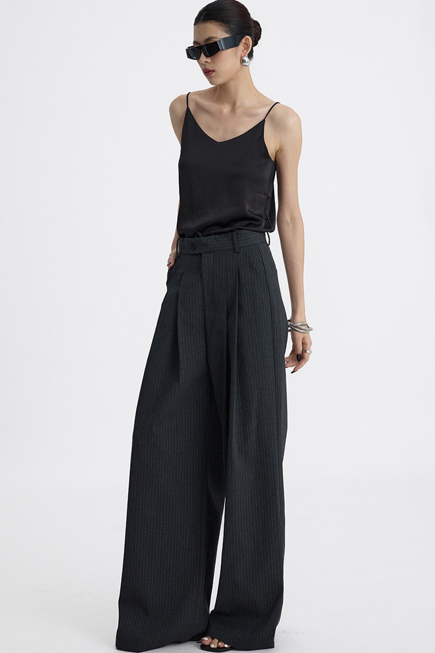 Pleated Pinstripe Wide-Leg Trousers
