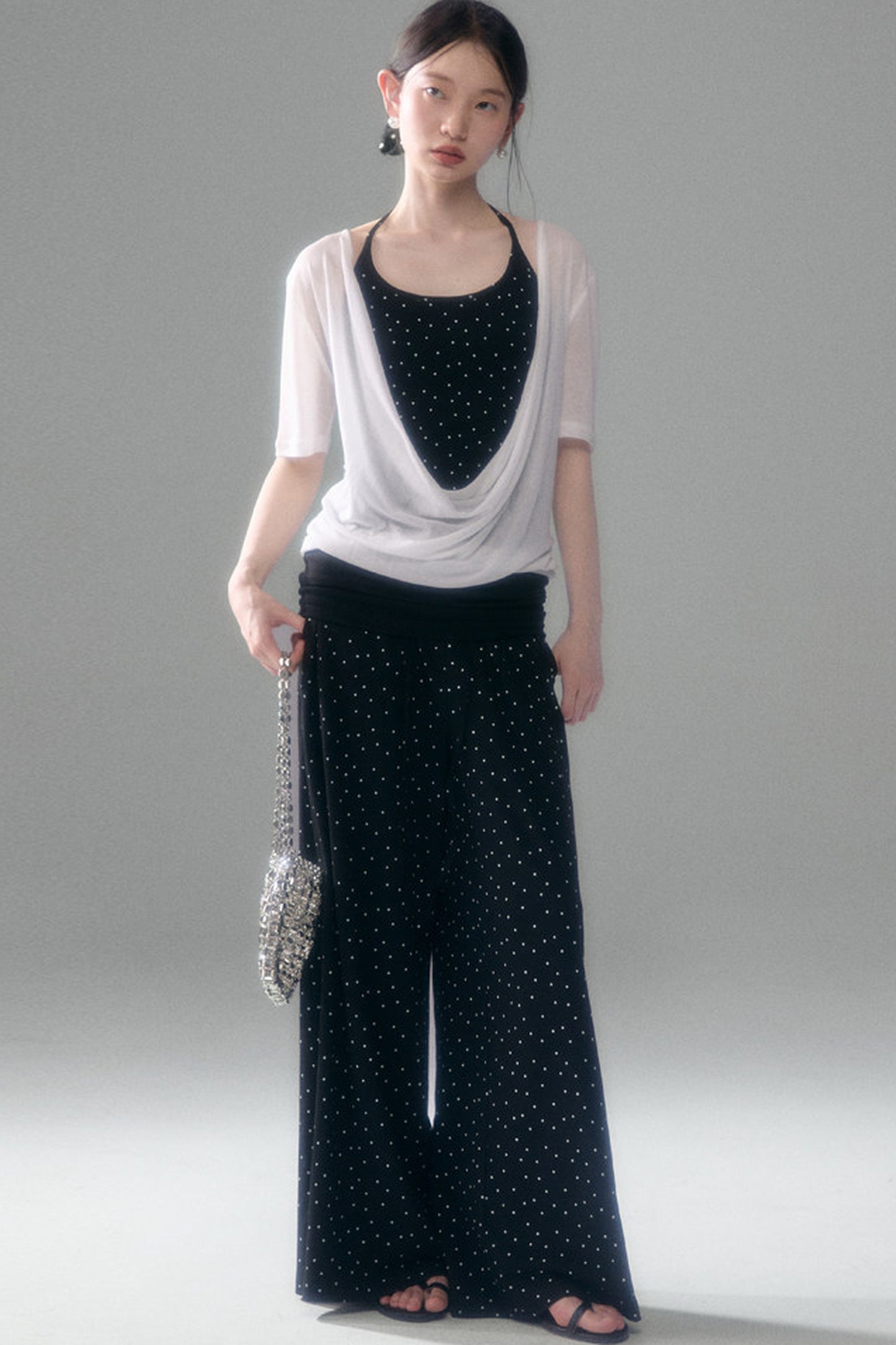Retro Polka Dot Foldable Strapless Wide Leg Trousers